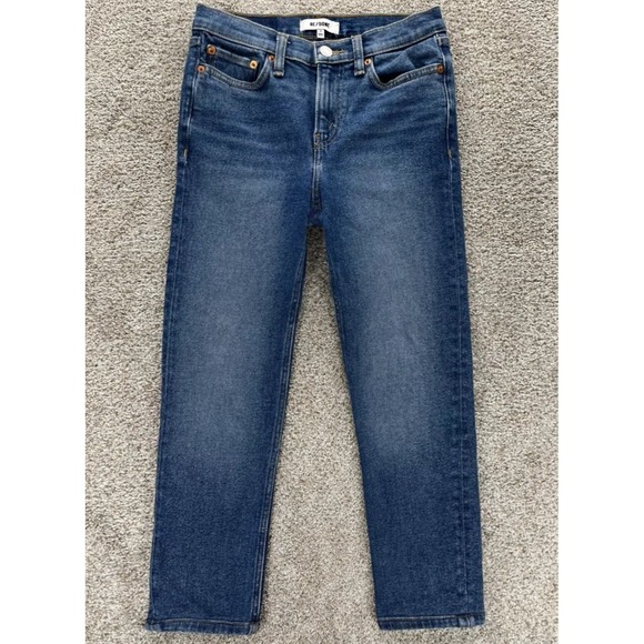 Re/Done Jeans Women's 25 Blue 90s Straight Crop Mid Rise Stretch‎ 20 Years Denim - Picture 1 of 13